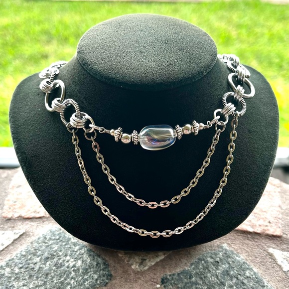 Handmade maille choker necklace aura crystal stainless steel chain boho goth - Picture 7 of 14